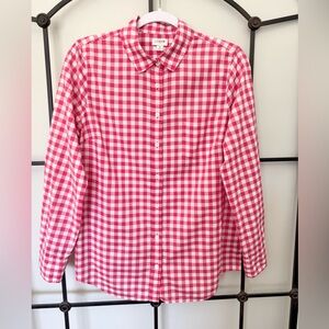 J. Crew Factory Pink and White Gingham Button-Down Shirt Size Small